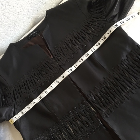 lafayette 148 woven insert crew neck brown leather jacket - Picture 10 of 12